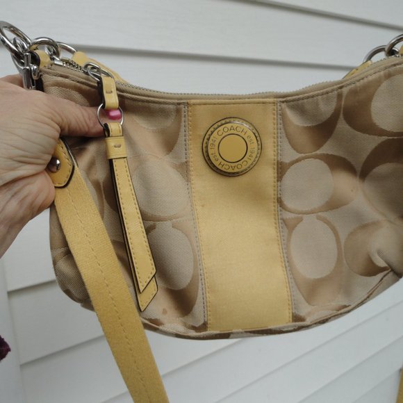 Coach 2 Way Satchel Signature Stripe Demi Cross Body F19218 Yellow/Cream - Picture 3 of 11